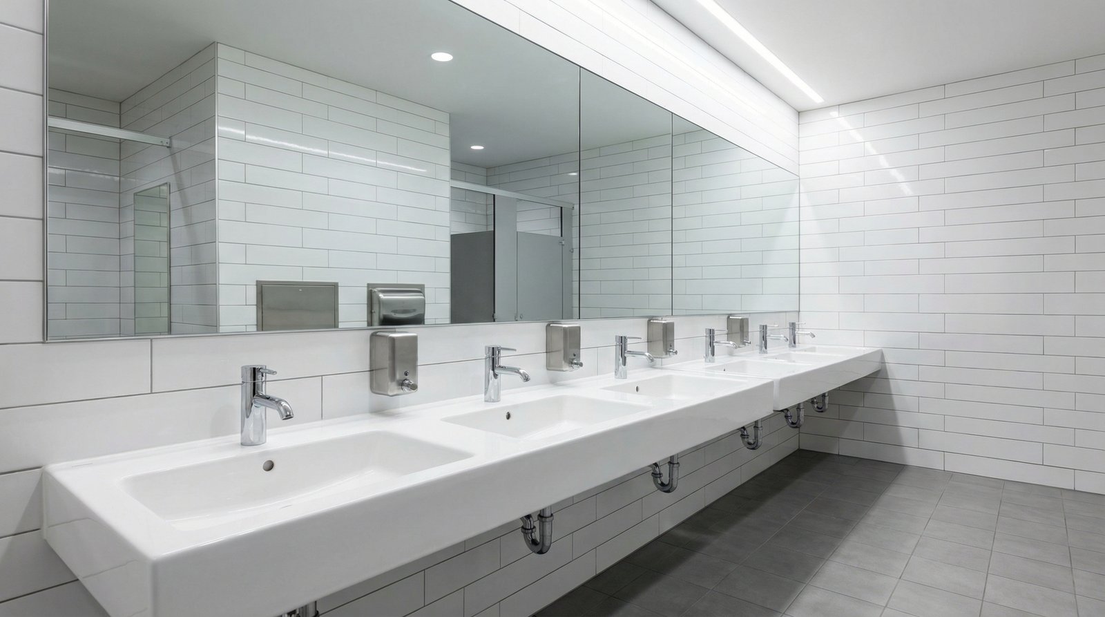 Hygienic commercial restroom after professional office cleaning