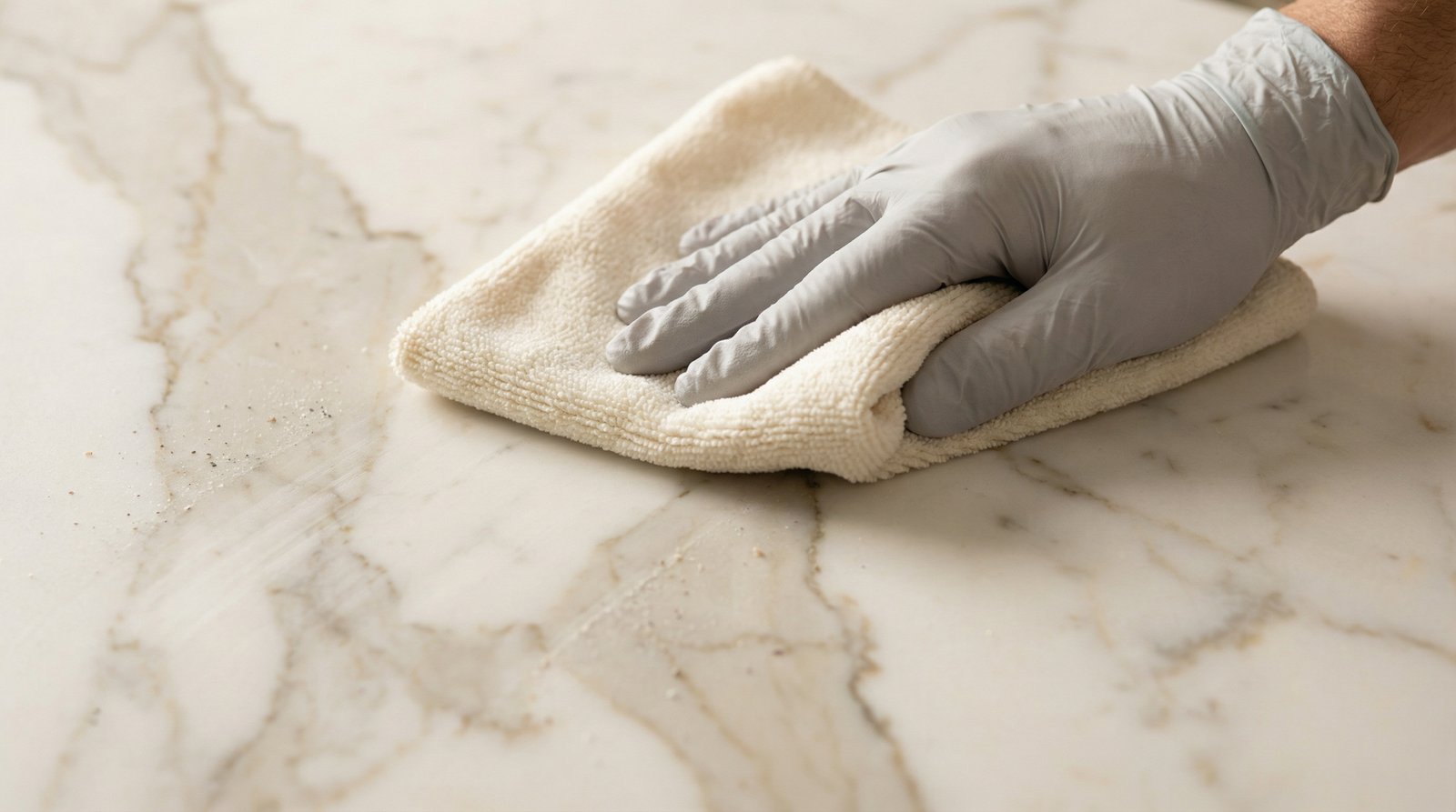 Material-sensitive cleaning approach for delicate marble surfaces