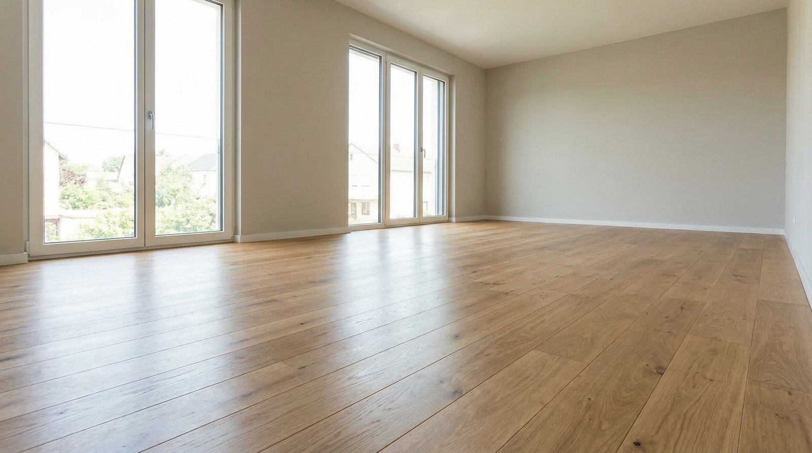 New hardwood floor dust-free after post-construction cleaning
